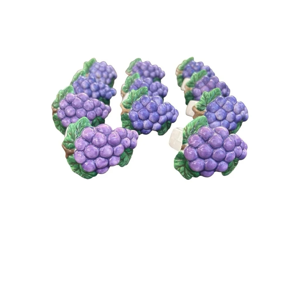 Grape Bunch Fruit Porcelain Napkin Holders Rings Set of 11 Flaw Maximalist
